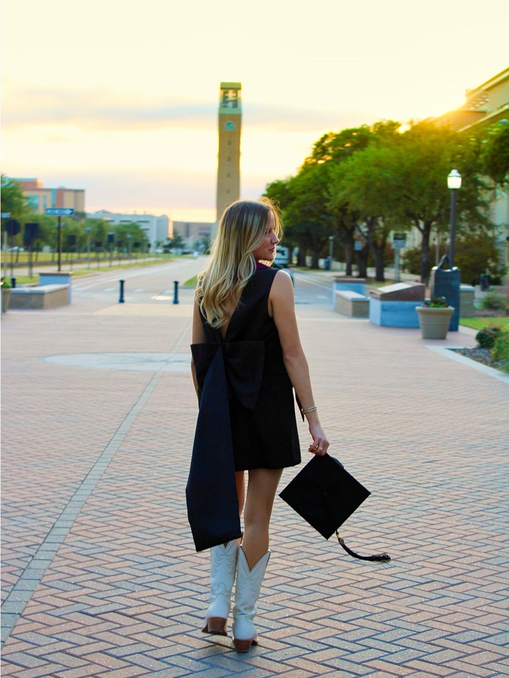 Black Sleeveless Tuxedo Blazer Mini Dress with Statement Back Bow